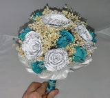 Musical Note Wedding Bridal Bouquet Roses Flowers White Teal RARE Bouquet