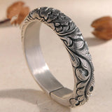 Peony Flower Handmade Silver Plated Bracelet with Simple Opening Style Peony