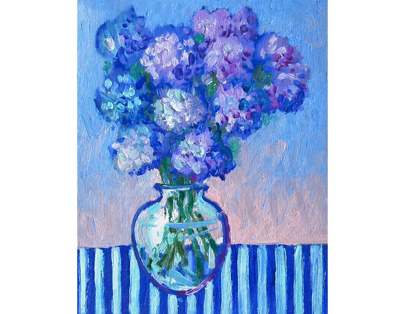 Blue Hydrangea Original Oil Painting 8'x6' Floral Still Life Hortensia Hydrangea