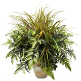 Mixed Greens & Grass Silk Plant w/ Ceramic Pot Green Plant