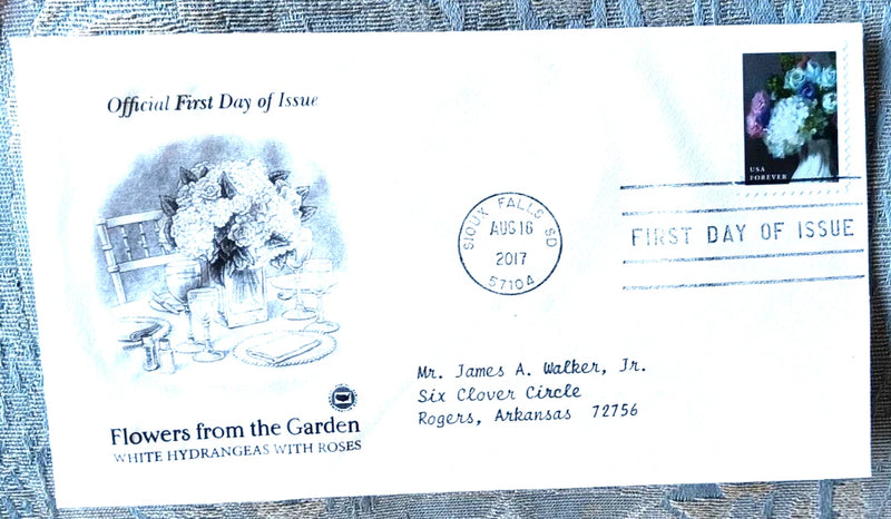 2017 WHITE HYDRANGEA WITH ROSES FLOWERS  FROM THE GARDEN PCS CACHET FDC Hydrangea