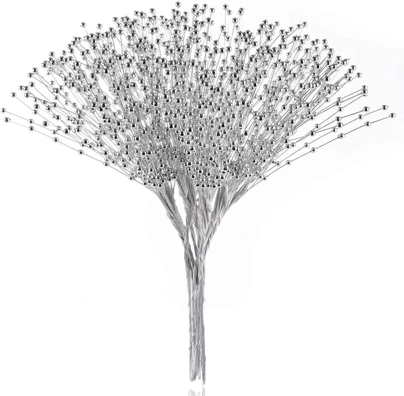 50Pcs Beaded Stick Bride Wedding Pearl Bouquet Party Decoration (Silver) Bouquet