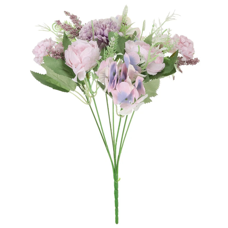 7 Branch Artificial Silk Peony Hydrangea Fake Flower with Stem, Purple Peony
