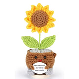 Positive Emotional Support Sunflower Knitted Flower W/ Encouraging Card Crochet Sunflower
