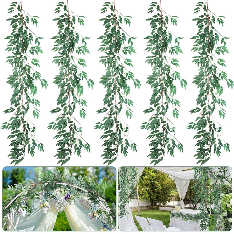 5 Pack 6 ft Artificial Greenery Garland for Table, Faux Willow Leaf Garland f... Green Plant