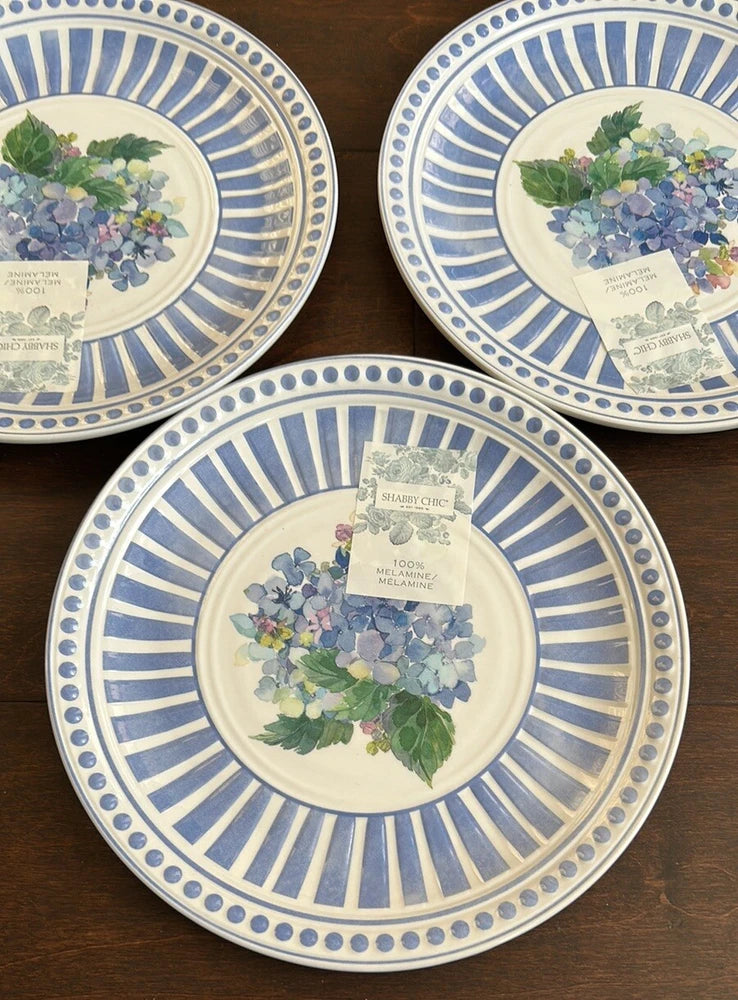 SHABBY CHIC HYDRANGEAS set Of 3 Salad Plates blue purple White 9Ó Floral Hydrangea
