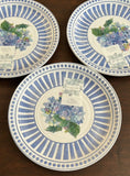 SHABBY CHIC HYDRANGEAS set Of 3 Salad Plates blue purple White 9Ó Floral Hydrangea