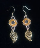 Orange Sunflower Design Earrings With Golden Leaf Detail Sunflower