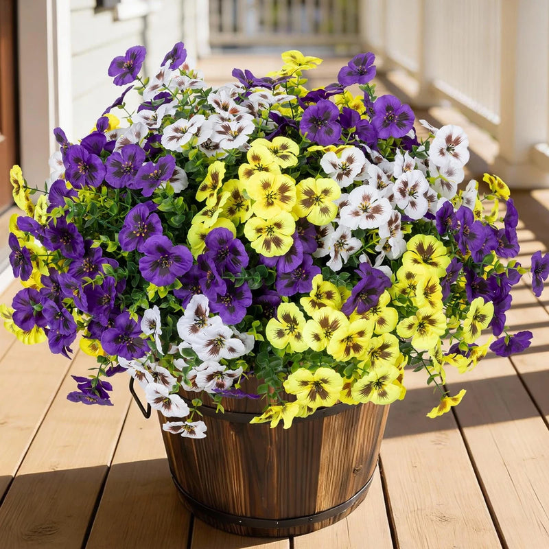 24 Pcs Artificial Fake Pansy Flowers for Outdoor,Faux Silk Plants Flowers UV ... Flowering Plants