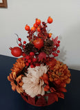Thanksgiving Centerpiece, Faux  Pomegranates & Flowers  In Fall Colors Sunflower