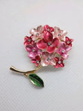 Brooch Pin Vtg Style Hydrangea Pink Enamel Crystal Accent Womens Jewelry Hydrangea