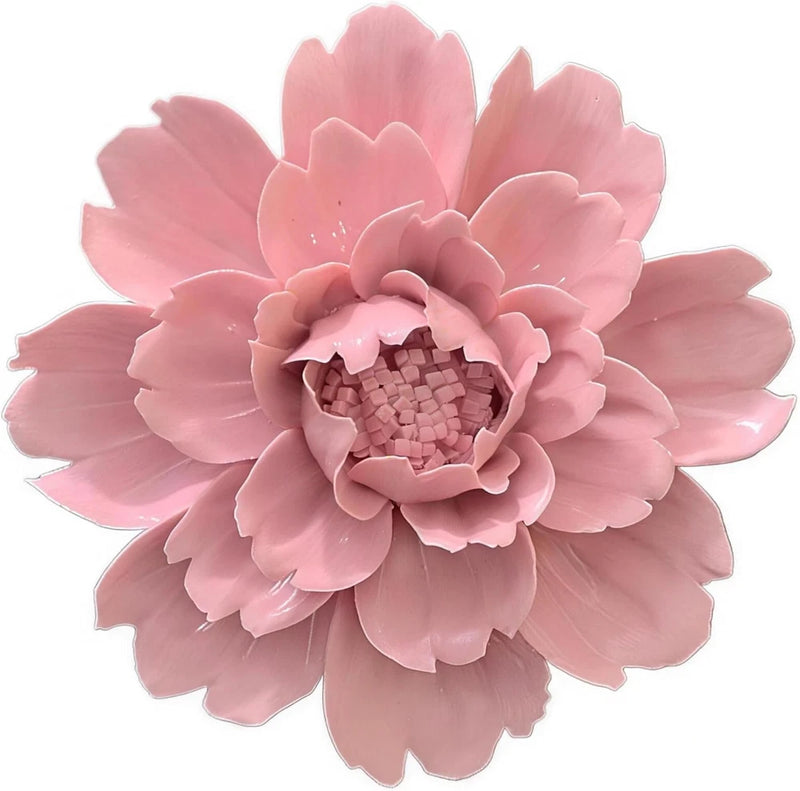 3D pink peony wall flower with layered petals and textured center, decorative ceramic decor
