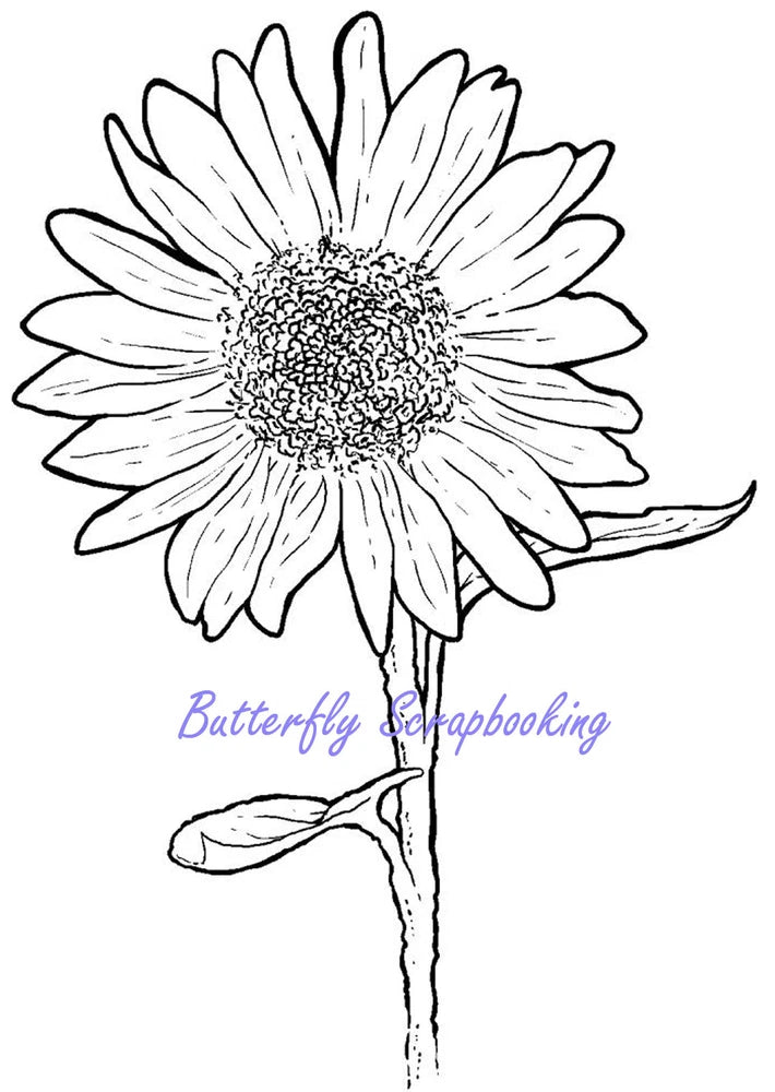 Unmounted cling rubber stamp with sunflower blossom outline and long stem