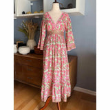 Clara the Label Casita Maxi Dress Floral Cotton Hydrangeas Pink Sz S Hydrangea