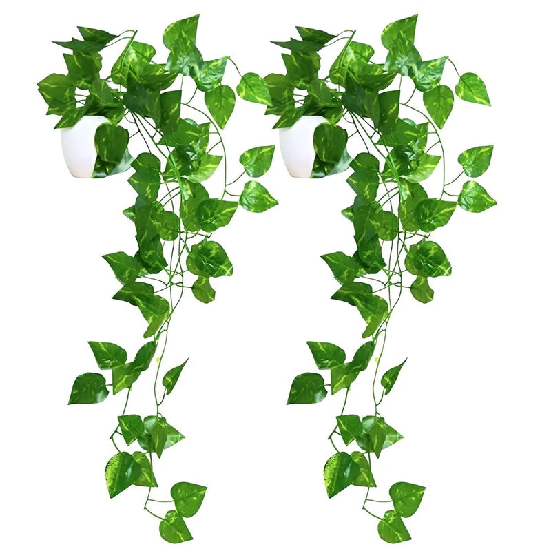 fancymart Plastic Pack Of 2 Artificial Vine Plants Falling With Small Size Pot Green Plant