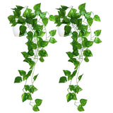 fancymart Plastic Pack Of 2 Artificial Vine Plants Falling With Small Size Pot Green Plant