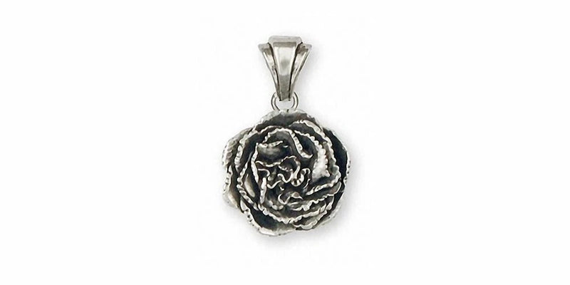 Sterling silver carnation flower pendant, textured petal round design with loop bail