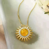 2Ct Round Cut Lab Created Citrine 14K Yellow Gold Plated Women Sunflower Pendant Sunflower