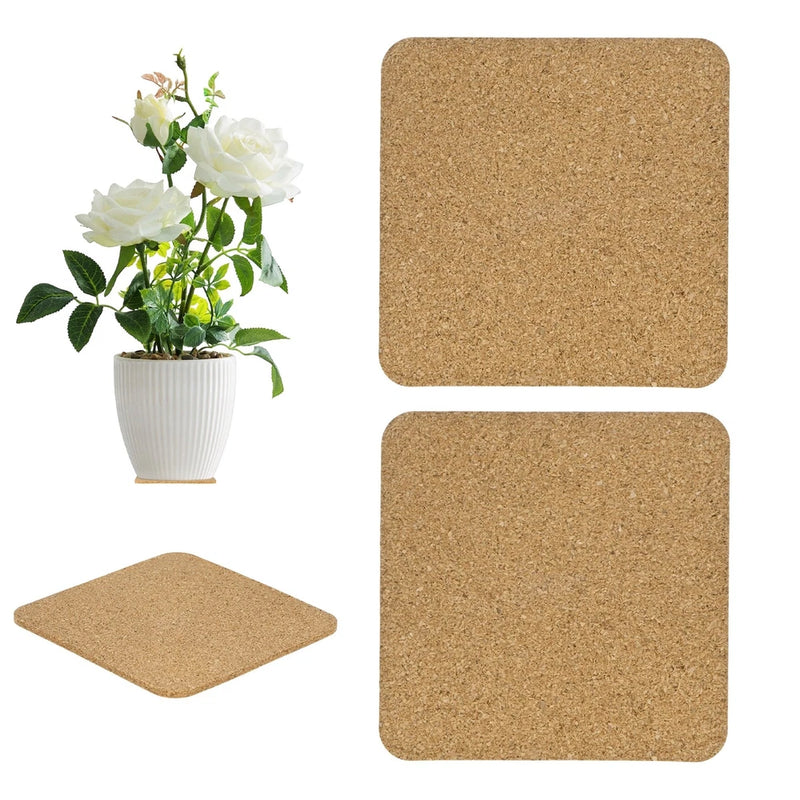 2-Pack Cork Plant Coasters, 3.7 in Square Cork Plant Mats for Garden [Wood Tone] Garden Plants