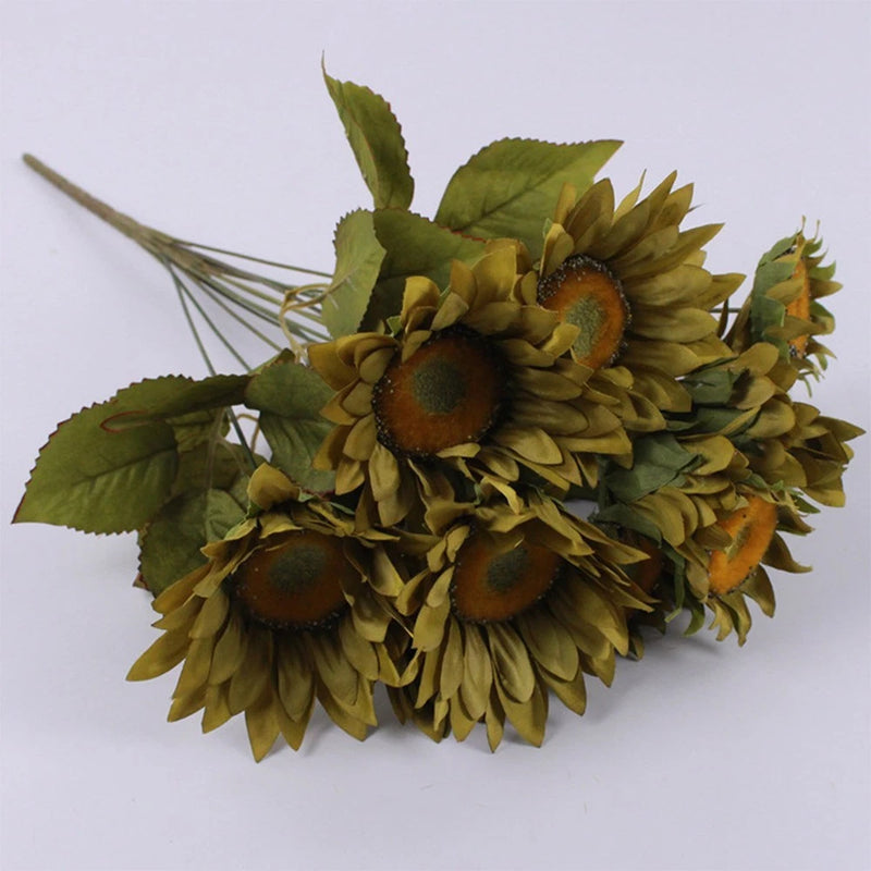13 Heads Artificial Flowers Fake Sunflowers Plastic Plants Wedding Garden Decor Green Plant