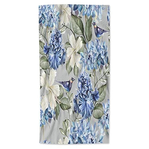 Hand Towels Green Leaf Spring Plant Flowers Hydrangea Hibiscus Blue Flower Hydrangea