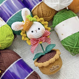 Bunny Sunflower Pots Crochet, Handmade Crochet Amigurumi Gift, Amigurumi Crochet Sunflower