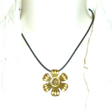 1-1/4" Gold Tone Embossed Sunflower Pendant w/16" Silkies Stretch Cord, NEW Sunflower