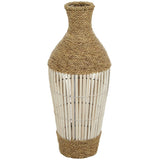 Seagrass Bohemian Inspired W/ Bamboo Slats & Brown Woven Rope Round Decorative Pampas Grass