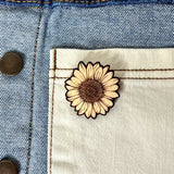 Handmade Engraved Wooden Sunflower Pin Sunflower