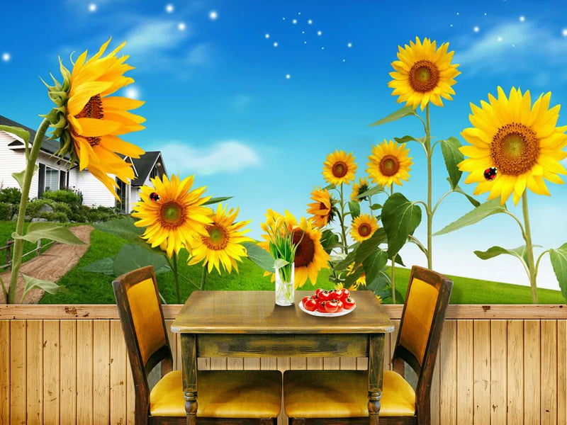 3D Sunflower Flower 3673NA Wallpaper Wall Mural Removable Self-adhesive Fay Sunflower