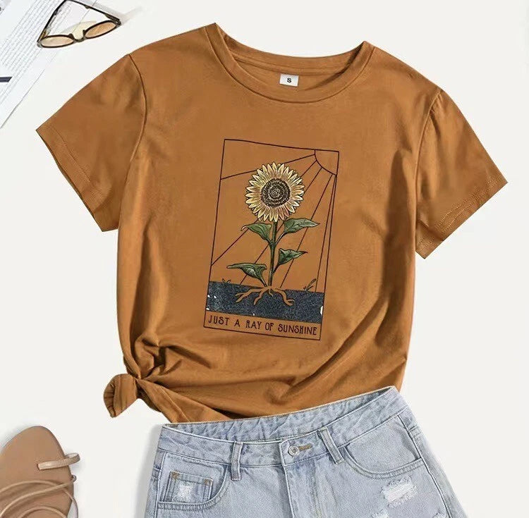WomenÕs M Amber Ray of Sunshine Sunflower Flower Shirt Short Sleeve Medium NEW Sunflower