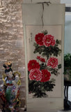 Vintage Chinese Hanging Scroll Peony Flower Painting. Peony
