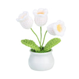 Crochet Flower Handmade Knitted Small Potted Lily of the Valley with Stem White Lily