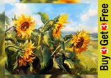 Golden Sunflower Field Energy 5"x7" Print on Matte Paper | Expressive Oil Floral Sunflower