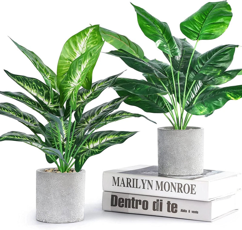 2Pcs 16" Fake Plants Artificial Plants for Farmhouse Bathroom Kitchen Office Hom Green Plant