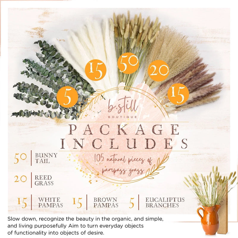 Natural Dried Pampas Grass, 105 PCS Flowers, Home, Wedding Decor Bouquets Pampas Grass