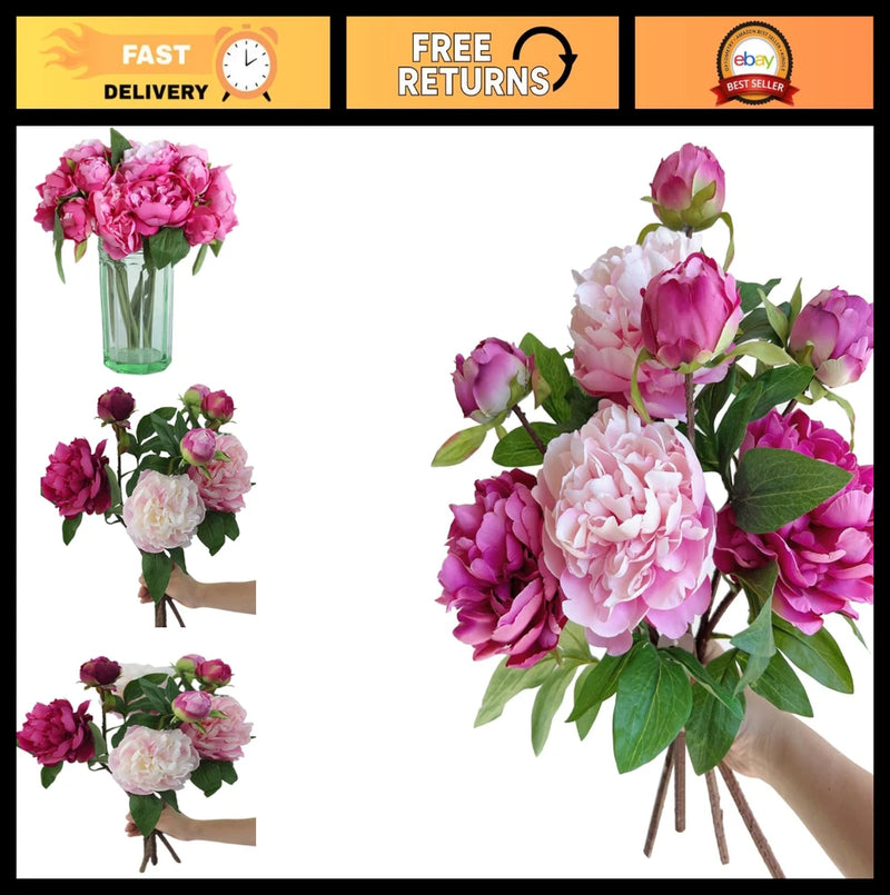 4PCS Artificial Peony Silk Flowers - Vintage Fake Peonies for Wedding Decor & Bo Peony