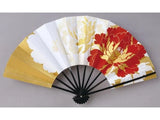 Japanese Mai Ogi Folding Fan Red Peony Flower Black 11.4in Kyoto Sensu Peony