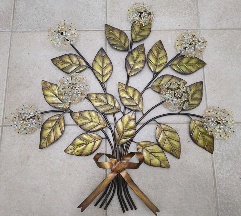 Vintage 28 in W Art Metal Wall Gold Floral Hydrangea Sculpture Hanging DŽcor! Hydrangea