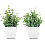 2 Pack Artificial Potted Plants Small Fake Eucalyptus - 7.5 Inch Mini Indoor ... Green Plant