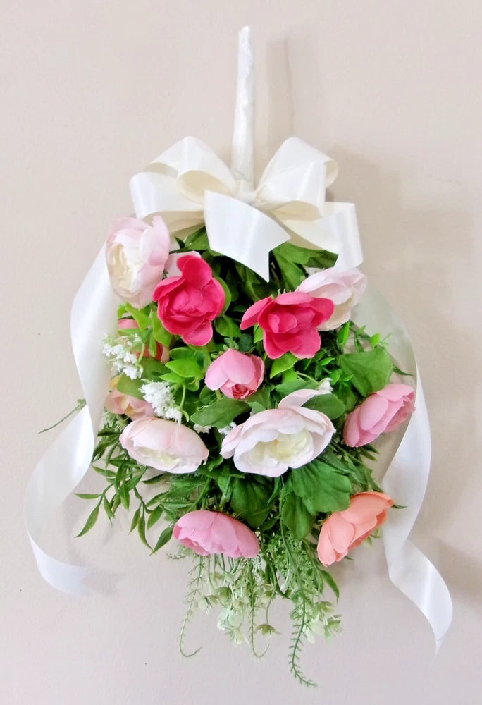 Wall Door Decoration Accent Floral Teardrop 19.25" Handmade New SHIP FROM USA Ranunculus