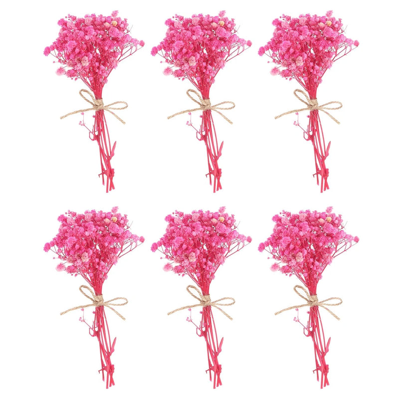 6 Pcs Mini Dried Flower Bouquet Baby's Breath Boho DIY Gift Rose Pink Dried Flower
