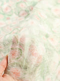 Green Pink Peony Flower Print Lace Fabric Blooming Dress Fabric for Sewing Peony