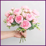 30cm Rose Pink Silk Peony Artificial Flower Bouquet 5 Heads 4 Buds for Decoratio Peony