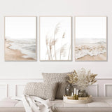 Beach Boho Prints Canvas UNFRAMED Wall Art Pampas Grass Ocean 16x24 in. Set of 3 Pampas Grass