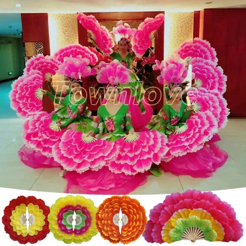 92cm Large Half Foldable Dancing Fan Peony Flower Fan Performance Props Dancing Peony