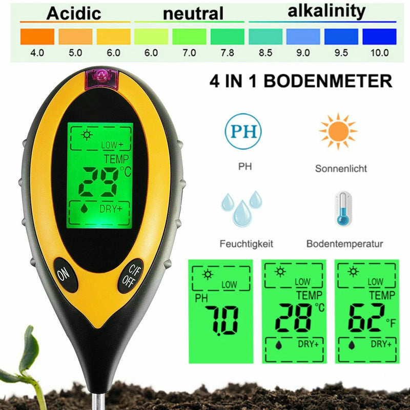 4 in 1 PH Tester Soil Water Moisture Light Test Meter for Garden Plant Seeding Garden Plants