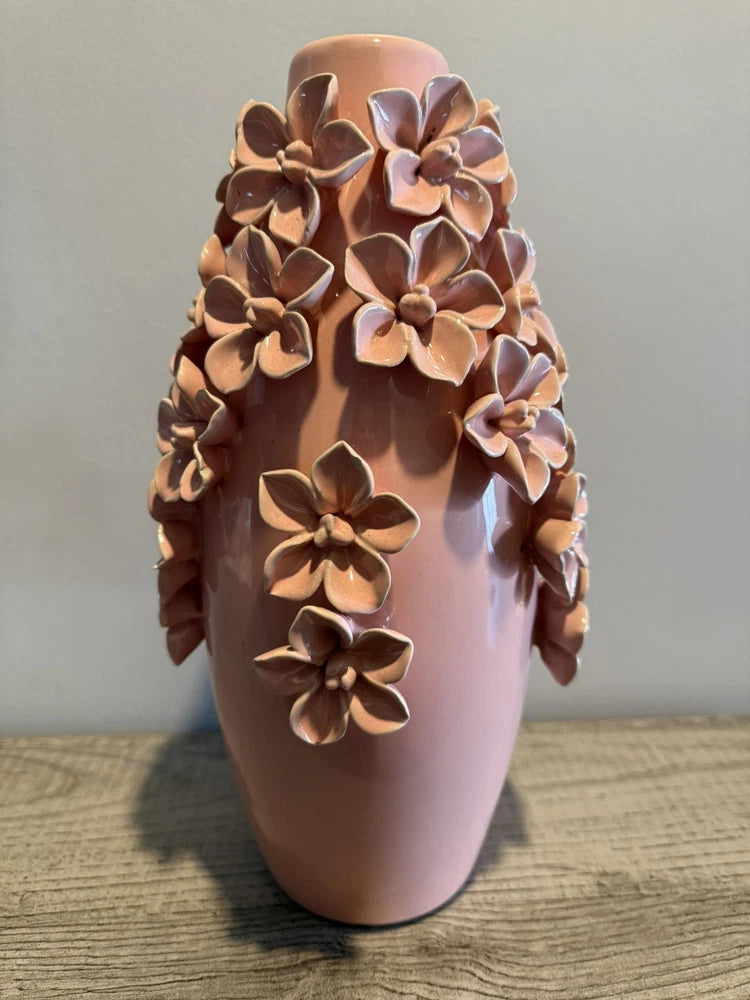 Large Porcelain Ceramic Hydrangea Vase With Iridescent Glow 13.5Ó H w/flowers Hydrangea