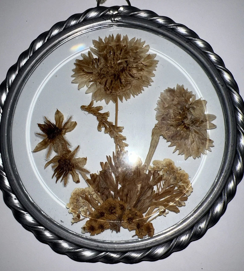 Handcrafted USA Lasting Impression Real Flowers Pewter 4.5" RusticBohoGrannycore Dried Flower