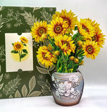 ORIGAMI POP CARDS Golden Sunflower Pop Up Flower Bouquet Happy Anniversary 3D Sunflower